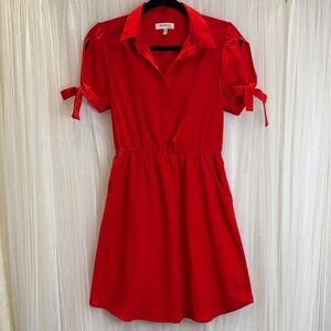 Elegant Red Midi Dress with Bow Accents